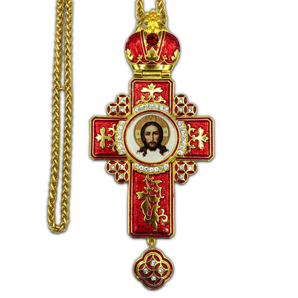 Pectoral Cross St Veronicas Christ With Red Enamel Holy Archangel