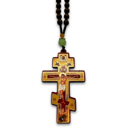 Hanging Car Cross - 3 Bar with wooden Beads