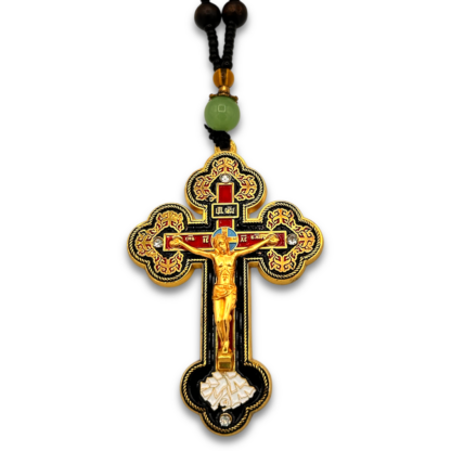 Hanging Car Cross -Metal with wooden Beads