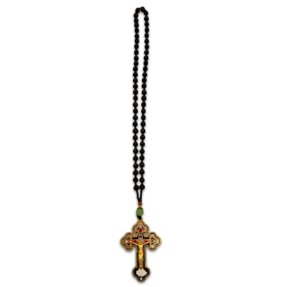 Hanging Car Cross -Metal with wooden Beads - Image 2